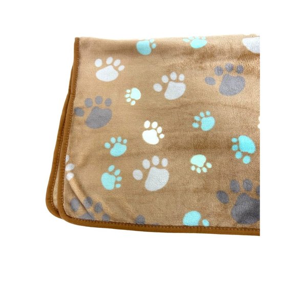 Dog Blanket Brown Tan Paw Print Soft Piping Edge  31”x 41” Blue Turquoise Grey - Picture 6 of 10